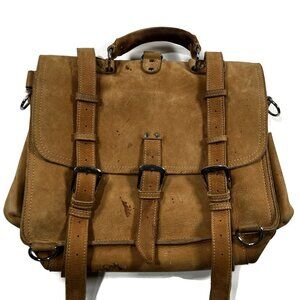 Leather Large Classic Briefcase Laptop Travel Bag Light Brown Heavyweight Buckle